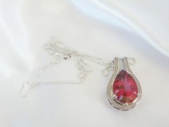 Sterling Silver 925 Pink Topaz Large Slide Pendant Necklace