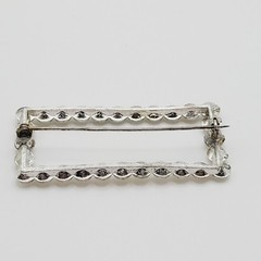 Rhinestone Open Metal Rectangle Frame Early 20th Century Silver Tone Brooch Pin