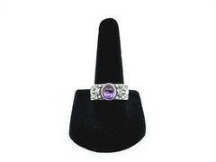 Vintage Silver Tone Purple Oval Cabochon Filigree Scroll Band Ring – Size 7.25