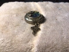 Vtg Silver Toned 3D MERMAID Iradescent Stone Locket Has Patina pre-owned