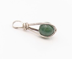 925 Sterling Silver Vintage Pendant Green Aventurine Orb Modernist Cage PT26344