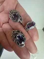 Vintage 1974 Soviet Silver 875 Set Alexandrite Color Change Filigree Kharkiv 4ХЮ
