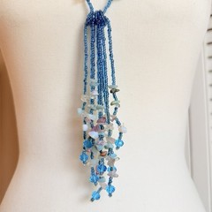 Vintage Necklace Lot Blue Glass Beads and other Materials 7 Necklaces