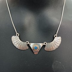 Ethnic Necklace Vintage Sterling Silver Blue Tribal Folk Crescent Artisan Boho