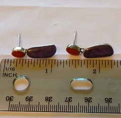 Vintage Silver Tone Southwestern Earrings Red & Purple Cabochon Bezel Dangle