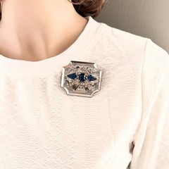 Signed 1940s McClelland Barclay Silver-Tone Sapphire Blue & Clear Rhinestone Pin