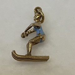 Vintage 12K Gold Filled Skier Charm Marked 1/20 12K GF Blue Enamel Water Ski