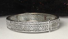 1920s Deco Filigree Bracelet JH PECKHAM Hinged Bangle Amethyst Paste Rhodium