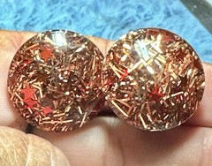 Vintage Round Lucite Orange Confetti Button Silver Toned Clip On Earrings