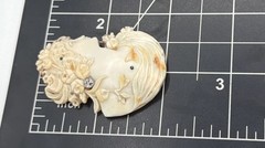 Antique Edwardian 14K Gold Diamond Cameo Brooch Frameless Lady Portrait Diamond