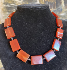 VTG Carnelian Agate Necklace Egyptian Revival Bib Style Rectangular Beads 19″