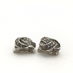 Vintage Sterling Silver Marcasite Knot Clip On Earrings Marked 925 14g #22
