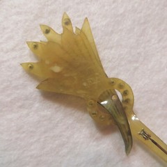Vintage Art Deco Brooch Pin Plastic with Rhinestones 5″ long