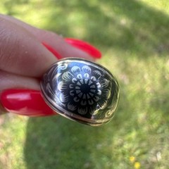 Vintage Soviet USSR 875 Silver Kubachi Niello Gilt Ring Hand Carved Ornate Band