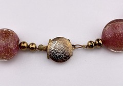 VTG MCM Handblown 24K Aventurine Pink Venetian Art Glass Beaded Necklace, Italy.