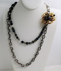 Vintage Authentic Signed Lanvin Silver Tone Crystal Asymmetrical Necklace