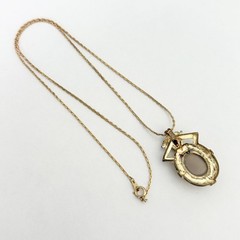 Vintage Opaline Glass Cabochon Aries Ram Pendant Gold Tone Necklace 24″