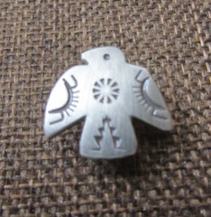 Tiny “Old Pawn” Thunderbird Silver South-Western Broach Jewelry