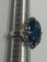 Large London Blue Topaz White Zircon 26ctw Sterling Silver Ring QVC Size 6