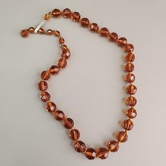 Vintage Glass Beaded Necklace Brown Faceted 9mm Western Germany 17″