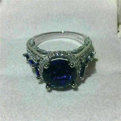3.50Ct Round Cut Sapphire & Lab Created Diamond 14K White Gold FN Wedding Ring