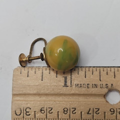 Vintage Yellow and Green Marbled Earrings Glossy Swirled Finish