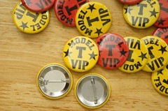 Vintage Advertising Lot Pinback Buttons Model T Car Show VIP Red & Yellow