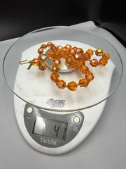 HATTIE CARNEGIE Signed Orange AB UV GLOW Glass Bead Necklace VTG 17.75” 41g HTF