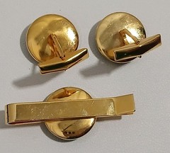 Vintage Damascene Spain Bullet Back Cufflinks And Tie Bar