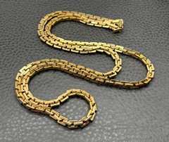 Monet 80s Heavy Thick Long 32″ Opera Gold Tone Box Modernist Link Chain Necklace