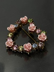 Vintage Avon JJJ Brooch Pin Heart Valentines Flower Rose Accented Rhinestones✨
