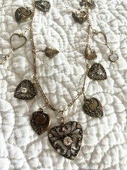 Glass Works Studio Long Charm Necklace Crystal Heart Rhinestone Brass Tone 18″