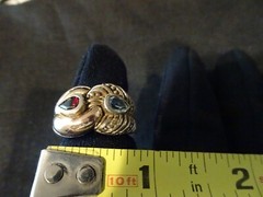 #595–VINTAGE BJC 925-14K–STERLING SILVER RING–SIZE-7–TWO STONES