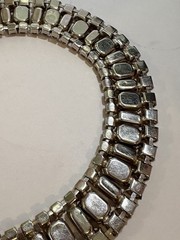 Vintage Juliana Style Pink Art Glass Rhinestone Statement Necklace Silver Tone