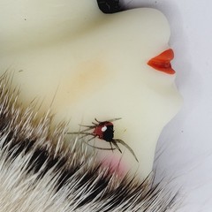 Art Deco Woman with Fancy Hat Resin Lady Face Hand Painted Vintage Brooch Pin