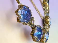 Art Nouveau Austrian Lilac Purple & Pink Crystal Brass Filigree Necklace
