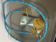 Mayamar (24K Gold Plate) Pearl & Charm Turquoise bead 21″ Necklace Yellow (NEW)