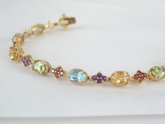 Zales 18K Gold on Sterling Silver 925 Multi Gemstone Tennis Bracelet Fits 7.5″