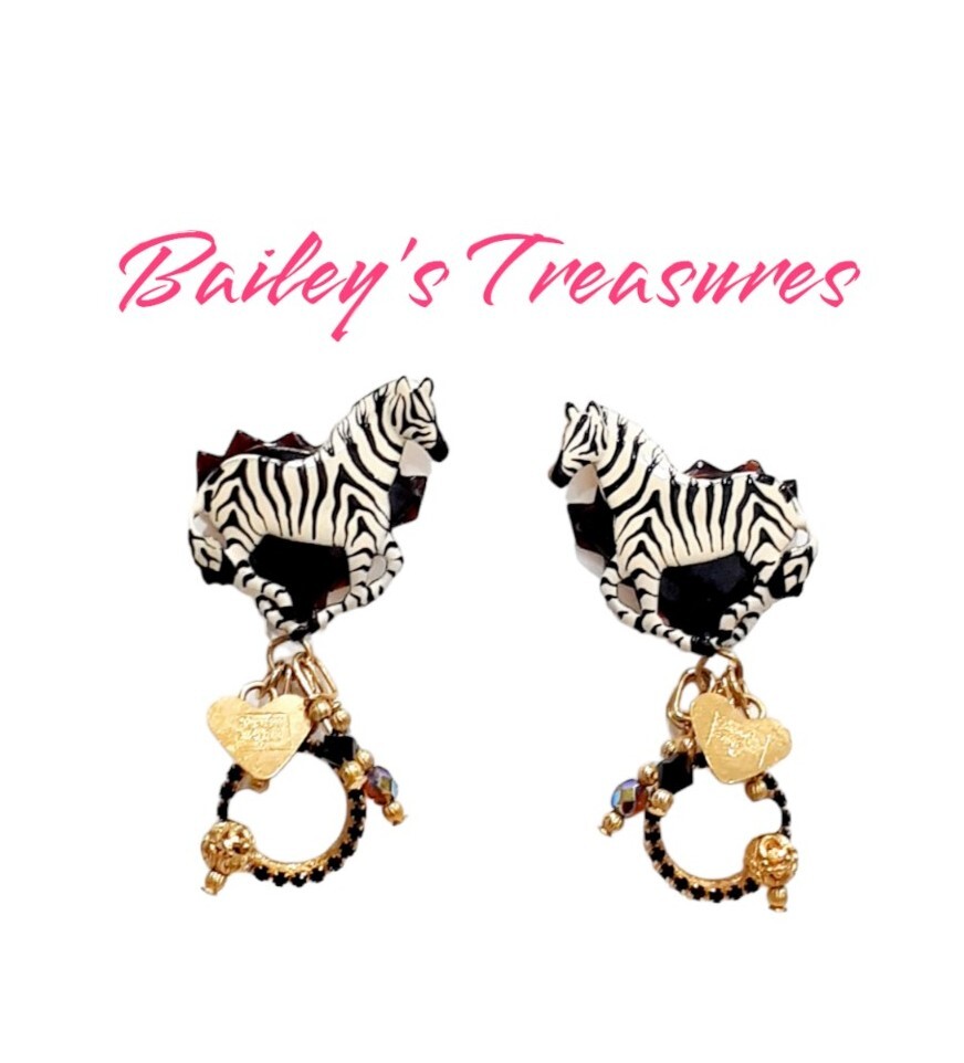 Vintage Lunch at the Ritz Zebra Earrings Pierced SEE DESCRIPTION Free Ship!