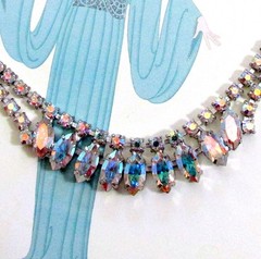 VTG DELICATE B DAVID AB RHINESTONE DECO 17″ NECKLACE EARRINGS 60s PRONG SET EXC