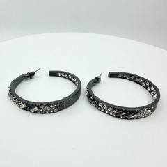 VTG Gunmetal Rhinestone Hoop Earrings Thick Baguette Crystal Inside Out Glitz