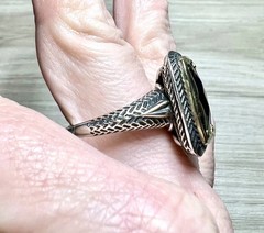 Vintage Designer Sterling Silver & Gold Brown Faceted Quartz Ring, Size 9.75