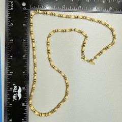 Vintage Monet Gold Tone Bamboo Bead Necklace 26″ Long Signed Textured MCM Chic