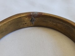 Vintage Inlay White And Green Malachite Brass Bangle Bracelet (104)