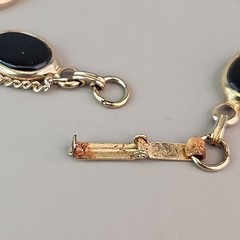 Vintage Glass Bracelet Black Oval Gold Tone Linked Safety Chain 7″