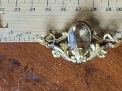 Art Nouveau Female Face Yellow Stone Alloy Pin Brooch READ