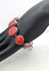 Vintage Stone Bracelet Sterling Silver 925 Composite Red Bezel Set Toggle 7-8″