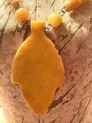 Yellow Mexican Onyx Necklace With Tribal Facial Pendant 30″ Total Length Vintage