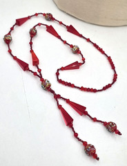 Antique 1920’s Red Ventian Glass Flapper Sautoir Necklace