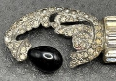 Vintage 1930’s Art Deco Black Faux Onyx Glass Rhinestone Brooch Pin READ